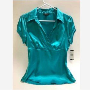 BCX Satin Short Sleeve Aqua Teal Charmeuse